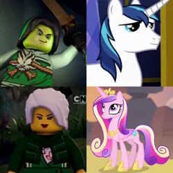 Size: 1280x1280 | Tagged: safe, derpibooru import, princess cadance, shining armor, andrew francis, britt mckillip, cartoon network, exploitable meme, harumi, image, jpeg, meme, morro, my little pony, ninjago, same voice actor