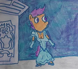 Size: 1242x1110 | Tagged: safe, artist:dex stewart, artist:dexstewart13, derpibooru import, scootaloo, anthro, pegasus, cinderella, image, jpeg, solo, traditional art