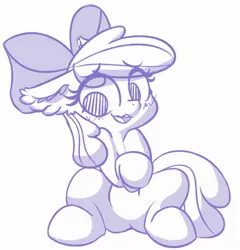 Size: 1725x1800 | Tagged: safe, artist:zzzsleepy, derpibooru import, apple bloom, earth pony, pony, blushing, ear fluff, female, filly, floppy ears, image, jpeg, monochrome, nervous, open mouth, sitting, sketch, solo, wavy mouth