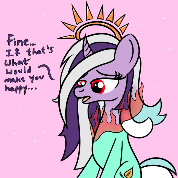 Size: 2000x2000 | Tagged: safe, artist:dafiltafish, derpibooru import, oc, oc:hedone, alicorn, pony, comic:day by day, dialogue, fire, image, png, shapeshifter, shapeshifting, text