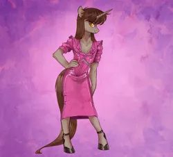 Size: 3745x3381 | Tagged: safe, artist:opalacorn, derpibooru import, oc, oc:silver bubbles, unofficial characters only, anthro, unguligrade anthro, ankle strap, bow, clavicle, clothes, corset, crossdressing, femboy, hand on waist, hobble skirt, image, jacket, male, png, pose, shoes, skirt, tight clothing, trap
