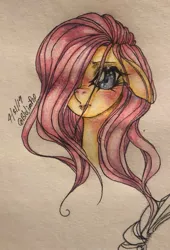 Size: 1059x1561 | Tagged: safe, artist:blulimipop, derpibooru import, fluttershy, pegasus, pony, blushing, eyelashes, female, image, jpeg, mare, solo, traditional art