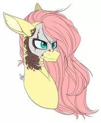 Size: 1280x1551 | Tagged: safe, artist:donnie-moon, derpibooru import, fluttershy, pegasus, pony, crossover, eye scar, female, frown, image, jpeg, mare, mask, phantom of the opera, scar, signature, simple background, solo, white background