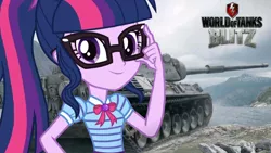 Size: 1920x1080 | Tagged: safe, artist:edy_january, derpibooru import, edit, screencap, sci-twi, twilight sparkle, equestria girls, background, image, leopard 1, military, png, solo, tank (vehicle), wallpaper, wallpaper edit, world of tanks, world of tanks blitz