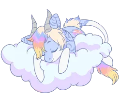 Size: 1250x1000 | Tagged: safe, artist:lavvythejackalope, derpibooru import, oc, unofficial characters only, dracony, dragon, hybrid, pony, cloud, coat markings, commission, eyes closed, image, on a cloud, png, simple background, sleeping, smiling, socks (coat marking), solo, transparent background, ych result