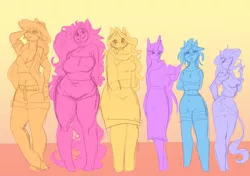 Size: 2942x2074 | Tagged: safe, artist:unfinishedheckery, derpibooru import, applejack, fluttershy, pinkie pie, rainbow dash, rarity, twilight sparkle, anthro, earth pony, pegasus, unguligrade anthro, unicorn, anatomically incorrect, book, breasts, busty applejack, busty fluttershy, busty pinkie pie, clothes, cowboy hat, digital art, female, hat, horn, image, incorrect leg anatomy, jacket, jpeg, leonine tail, looking at you, mane six, monochrome, open mouth, reading, shirt, shorts, skirt, tail, thighs, unicorn twilight