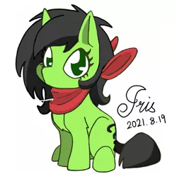 Size: 787x787 | Tagged: safe, derpibooru import, oc, oc:anonfilly, earth pony, pony, pony town, black mane, crouching, digital art, female, filly, green eyes, image, neckchief, png, solo, still