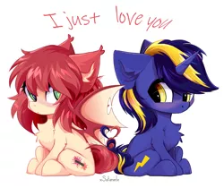 Size: 5000x4200 | Tagged: safe, artist:xsatanielx, derpibooru import, oc, oc:airi, oc:vajr, unofficial characters only, bat pony, unicorn, bat pony oc, bat wings, blushing, chest fluff, cute, fluffy, horn, image, looking at each other, oc x oc, png, shipping, wings
