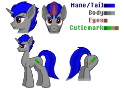 Size: 529x379 | Tagged: safe, artist:zeka10000, derpibooru import, oc, oc:enigan, unofficial characters only, pony, unicorn, :3, bust, butt, colors, cutie mark, image, magic, male, palette, pixel art, png, reference sheet, simple background, solo, stallion, standing, text, transparent background