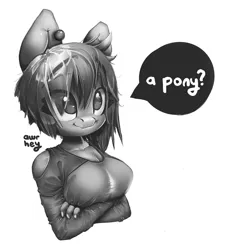 Size: 2788x3087 | Tagged: safe, artist:awr-hey, derpibooru import, oc, unofficial characters only, anthro, earth pony, arm under breasts, big breasts, breasts, bust, clothes, crossed arms, earth pony oc, eye clipping through hair, female, grayscale, high res, image, jpeg, monochrome, simple background, smiling, solo, talking, white background