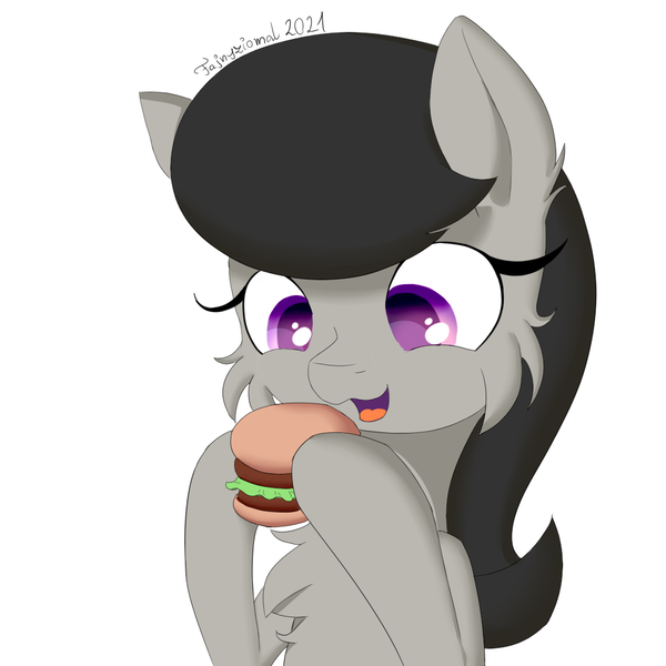 Size: 1080x1080 | Tagged: safe, artist:fajnyziomal, derpibooru import, octavia melody, earth pony, pony, burger, food, image, png, solo, veggie burger