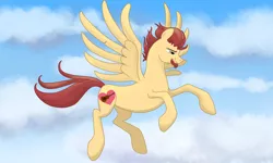 Size: 2500x1500 | Tagged: safe, artist:julymays, derpibooru import, oc, unofficial characters only, pegasus, pony, beard, cloud, facial hair, flying, image, male, png, solo, stallion, wings