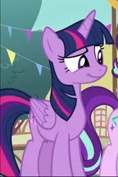 Size: 481x722 | Tagged: safe, derpibooru import, screencap, twilight sparkle, twilight sparkle (alicorn), alicorn, triple threat, cropped, cute, image, offscreen character, png, smiling, smuglight sparkle, solo, twiabetes