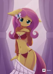 Size: 1000x1407 | Tagged: suggestive, artist:howxu, derpibooru import, fluttershy, anthro, adorasexy, belly button, blushing, breasts, busty fluttershy, clothes, cute, floppy ears, image, lingerie, panties, png, red underwear, sexy, sweater, sweatershy, underwear, undressing