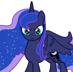 Size: 898x890 | Tagged: dead source, safe, artist:theshadowstone, derpibooru import, princess luna, alicorn, pony, angry, blue, cyan eyes, death stare, ethereal mane, ethereal tail, frown, image, looking at you, png, serious, serious face, simple background, sparkles, staring at you, staring into your soul, transparent background