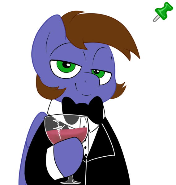 Size: 948x999 | Tagged: safe, artist:2k.bugbytes, artist:xppp1n, ponybooru import, oc, oc:peeps, pegasus, pony, acres avatar, alcohol, base used, clothes, glass, image, lidded eyes, looking at you, male, png, simple background, smug, solo, stallion, transparent background, tuxedo, wine, wine glass