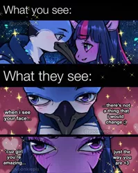 Size: 1080x1358 | Tagged: safe, artist:yoonkiepls, derpibooru import, twilight sparkle, anthro, pony, unicorn, abomination, aeroplanes and meteor showers, airplanes (song), creepy, crossover, crossover shipping, crying, cursed image, female, image, jay, jpeg, male, mare, meme, mordecai, mordetwi, not salmon, oh god no, parody, perspective, redraw mordetwi meme, regular show, shipping, song reference, sorry not sorry, straight, this is why god won't talk to us, wat, wtf