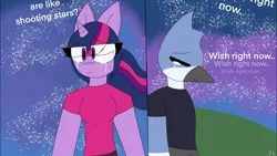 Size: 1280x720 | Tagged: artist needed, safe, derpibooru import, twilight sparkle, anthro, pony, unicorn, abomination, aeroplanes and meteor showers, airplanes (song), crossover, crossover shipping, crying, female, image, jay, jpeg, male, mare, meme, mordecai, mordetwi, oh god no, parody, perspective, redraw mordetwi meme, regular show, shipping, song reference, straight