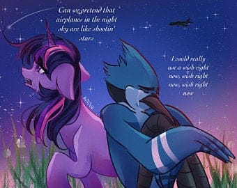 Size: 340x270 | Tagged: artist needed, safe, derpibooru import, twilight sparkle, anthro, pony, unicorn, aeroplanes and meteor showers, airplanes (song), crossover, crossover shipping, crying, female, image, jay, jpeg, male, mare, meme, mordecai, mordetwi, redraw mordetwi meme, regular show, shipping, song reference, straight