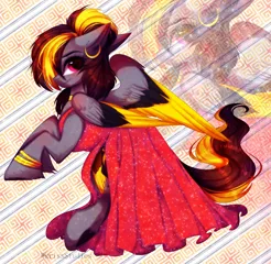 Size: 4591x4483 | Tagged: safe, artist:krissstudios, derpibooru import, oc, pegasus, pony, absurd resolution, clothes, colored wings, dress, female, image, mare, multicolored wings, png, solo, wings