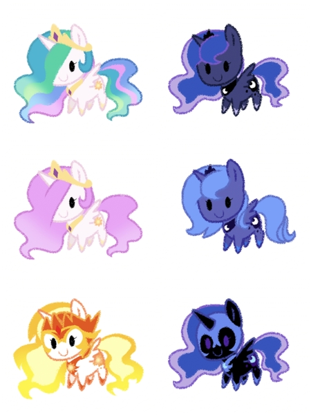 Size: 1500x1999 | Tagged: safe, artist:horizon, derpibooru import, daybreaker, nightmare moon, princess celestia, princess luna, image, jpeg