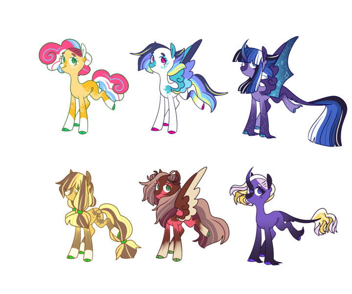 Size: 3000x2500 | Tagged: safe, artist:conspivacy, derpibooru import, oc, oc:amethyst kiss, oc:appleloosa, oc:midnight harmony, oc:pop roxanne pie, oc:rosie robin, oc:twister, unofficial characters only, alicorn, classical unicorn, earth pony, pegasus, pony, unicorn, base used, cloven hooves, coat markings, colored hooves, colored pupils, female, hybrid wings, image, leonine tail, mare, next generation, offspring, parent:applejack, parent:big macintosh, parent:caramel, parent:cheese sandwich, parent:flash sentry, parent:fluttershy, parent:pinkie pie, parent:rainbow dash, parent:rarity, parent:soarin', parent:trenderhoof, parent:twilight sparkle, parents:carajack, parents:cheesepie, parents:flashlight, parents:fluttermac, parents:soarindash, parents:trenderity, png, simple background, socks (coat marking), starry wings, transparent background, unshorn fetlocks, wings