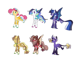 Size: 3000x2500 | Tagged: safe, artist:conspivacy, derpibooru import, oc, oc:amethyst kiss, oc:appleloosa, oc:midnight harmony, oc:pop roxanne pie, oc:rosie robin, oc:twister, unofficial characters only, alicorn, classical unicorn, earth pony, pegasus, pony, unicorn, base used, cloven hooves, coat markings, colored hooves, colored pupils, female, hybrid wings, image, leonine tail, mare, next generation, offspring, parent:applejack, parent:big macintosh, parent:caramel, parent:cheese sandwich, parent:flash sentry, parent:fluttershy, parent:pinkie pie, parent:rainbow dash, parent:rarity, parent:soarin', parent:trenderhoof, parent:twilight sparkle, parents:carajack, parents:cheesepie, parents:flashlight, parents:fluttermac, parents:soarindash, parents:trenderity, png, simple background, socks (coat marking), starry wings, transparent background, unshorn fetlocks, wings