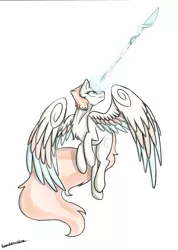 Size: 785x1100 | Tagged: safe, artist:penrosa, derpibooru import, ponified, alicorn, pegasus, pony, alicornified, collaboration, female, image, jpeg, looking up, mare, pearl (steven universe), race swap, signature, simple background, steven universe, white background, wings