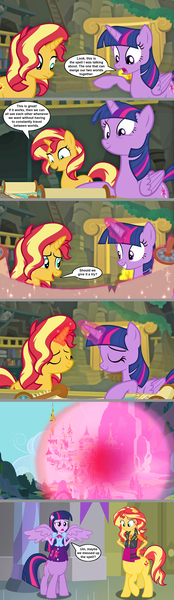 Size: 1200x4144 | Tagged: safe, artist:silverbuller, derpibooru import, edit, edited screencap, screencap, sunset shimmer, twilight sparkle, alicorn, centaur, pony, equestria girls, equestria girls series, forgotten friendship, centaur sunset, centaur twilight, centaurified, comic, image, jpeg, screencap comic, species swap, spell gone wrong, transformation