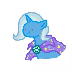 Size: 500x500 | Tagged: safe, artist:askpinkiepieandfriends, derpibooru import, trixie, pony, unicorn, cape, clothes, female, hatless, image, mare, missing accessory, png, simple background, smiling, solo, trixie's cape, white background