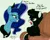 Size: 2527x2040 | Tagged: safe, artist:newyorkx3, derpibooru import, princess luna, oc, oc:tommy junior, earth pony, pony, behaving like a cat, colt, couch, dialogue, duo, duo male and female, earth pony oc, female, foal, grin, image, jpeg, male, mare, open mouth, ponyloaf, prone, simple background, smiling, traditional art, unamused, white background