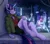 Size: 2000x1750 | Tagged: safe, artist:shadowreindeer, derpibooru import, twilight sparkle, anthro, unguligrade anthro, black bottomwear, city, clothes, cyberpunk, denim shorts, dock, eyebrows visible through hair, eye clipping through hair, female, graffiti, hand on knee, happy, image, jacket, jpeg, looking at you, multicolored mane, multicolored tail, night, purple eyes, purple fur, shorts, sitting, smiling, smiling at you, solo, solo female, tomboy