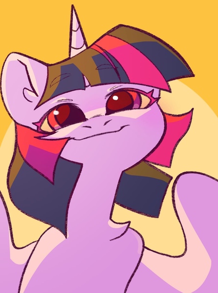 Size: 1058x1424 | Tagged: safe, artist:dodsie, derpibooru import, twilight sparkle, twilight sparkle (alicorn), alicorn, pony, abstract background, bust, female, image, jpeg, looking at you, mare, smiling, smiling at you, solo