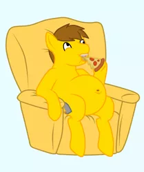 Size: 2000x2396 | Tagged: safe, derpibooru import, oc, oc:johnny, pony, armchair, belly, belly button, big belly, commission, fat, food, image, jpeg, obese, pizza, sitting, stuffing
