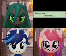 Size: 1274x1080 | Tagged: safe, artist:pastthesouthpole, derpibooru import, princess cadance, queen chrysalis, shining armor, alicorn, changeling, changeling queen, unicorn, face, female, image, male, mii, miitopia, nintendo, png