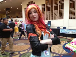 Size: 1024x768 | Tagged: safe, artist:cinemapony, artist:littlemissbloo, derpibooru import, sunset shimmer, human, babscon, babscon 2015, clothes, cosplay, costume, crossed arms, image, irl, irl human, jpeg, photo