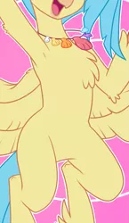 Size: 1073x1847 | Tagged: safe, artist:annakitsun3, derpibooru import, edit, princess skystar, classical hippogriff, hippogriff, my little pony: the movie, belly, chest fluff, cropped, image, jewelry, necklace, open mouth, pictures of bellies, png, solo