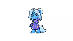 Size: 600x335 | Tagged: safe, artist:zutcha, derpibooru import, trixie, pony, unicorn, >:3, alternate hairstyle, babysitter trixie, bipedal, clothes, hoodie, image, png, smiling, solo