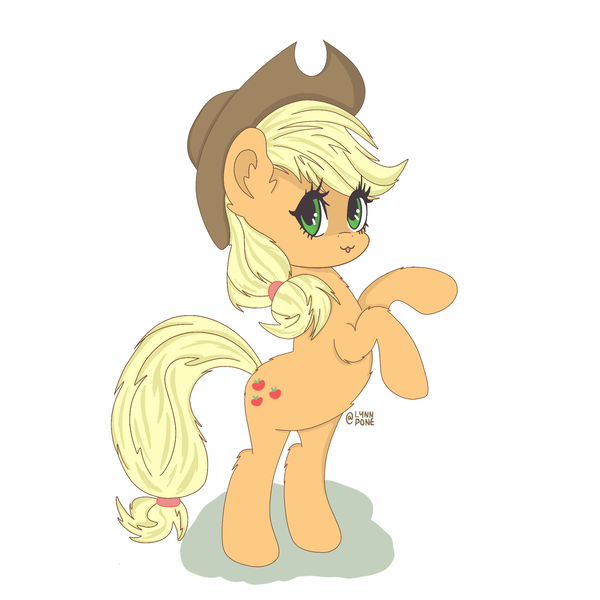 Size: 2048x2048 | Tagged: safe, artist:lynnpone, derpibooru import, applejack, earth pony, pony, :3, applejack's hat, bipedal, cowboy hat, female, hat, image, png, solo