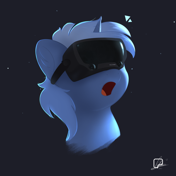 Size: 4000x4000 | Tagged: safe, artist:potato22, derpibooru import, oc, oc:double colon, unofficial characters only, pony, unicorn, image, open mouth, png, solo, virtual reality, vr goggles