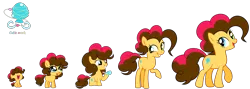 Size: 9473x3354 | Tagged: safe, artist:galaxyswirlsyt, derpibooru import, oc, oc:party pie, earth pony, pony, 5-year-old, age progression, baby, baby pony, female, filly, image, mare, offspring, parent:cheese sandwich, parent:pinkie pie, parents:cheesepie, png, teenager