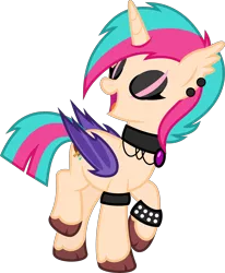 Size: 4000x4863 | Tagged: safe, artist:melisareb, derpibooru import, oc, oc:kittypaint, unofficial characters only, alicorn, bat pony, bat pony alicorn, pony, absurd resolution, bat wings, bracelet, collar, ear piercing, earring, eye scar, eyes closed, eyeshadow, female, horn, image, jewelry, makeup, mare, piercing, png, scar, simple background, solo, transparent background, unshorn fetlocks, vector, wings