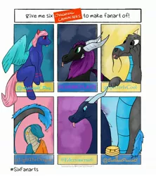 Size: 2550x2871 | Tagged: safe, artist:yoenderrebel, derpibooru import, oc, unofficial characters only, dragon, pegasus, pony, snake, six fanarts, dragon oc, horns, image, jpeg, pegasus oc, sitting, wings