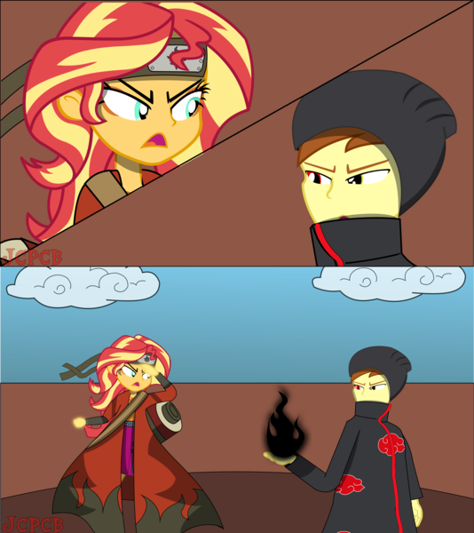 Size: 3841x4315 | Tagged: safe, artist:jcpreactyt, derpibooru import, sunset shimmer, cloak, clothes, cloud, dark, fire, glow, glowing eyes, glowing hands, hair, hat, headband, image, png, scroll, sky, straps, sunset shimmer day