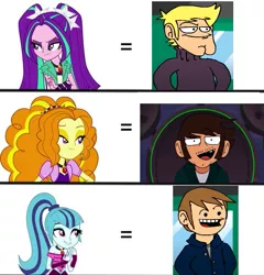 Size: 577x600 | Tagged: safe, derpibooru import, adagio dazzle, aria blaze, sonata dusk, equestria girls, rainbow rocks, comparison, crossover, crossover shipping, eddsworld, eduardagio, eduardo (eddsworld), female, image, implied shipping, jon (eddsworld), jonata, male, mark (eddsworld), markaria, png, shipping, the dazzlings