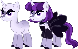 Size: 2515x1577 | Tagged: safe, artist:kurosawakuro, derpibooru import, oc, pony, unicorn, bald, clothes, dress, female, image, magical lesbian spawn, mare, offspring, parent:inky rose, parent:twilight sparkle, png, simple background, solo, transparent background