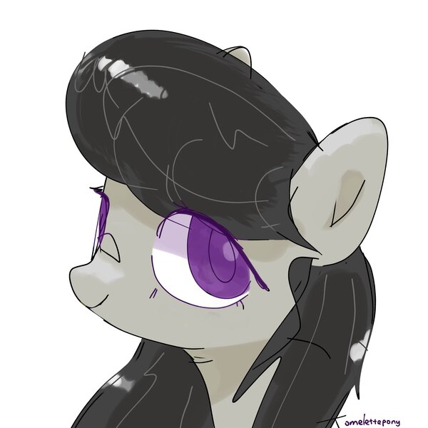 Size: 2048x2048 | Tagged: safe, artist:omelettepony, derpibooru import, octavia melody, earth pony, pony, bust, cute, female, image, jpeg, looking up, mare, portrait, simple background, smiling, solo, solo female, tavibetes, white background