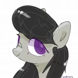 Size: 2048x2048 | Tagged: safe, artist:omelettepony, derpibooru import, octavia melody, earth pony, pony, bust, cute, female, image, jpeg, looking up, mare, portrait, simple background, smiling, solo, solo female, tavibetes, white background