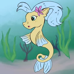 Size: 1300x1300 | Tagged: safe, artist:apatheticxaddict, derpibooru import, princess skystar, pony, sea pony, my little pony: the movie, female, flower, flower in hair, freckles, g1, g4 to g1, generation leap, image, mare, png, solo, style emulation, underwater