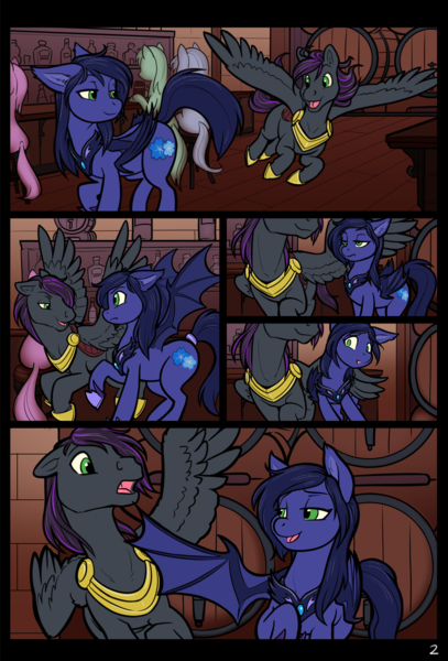 Size: 1322x1948 | Tagged: safe, artist:lichfang, derpibooru import, oc, oc:halfmoon, oc:rome silvanus, unofficial characters only, bat pony, pegasus, pony, comic:the pony keg, bat pony oc, bat wings, comic, estrus, female, image, male, no dialogue, png, shipping denied, straight, wings